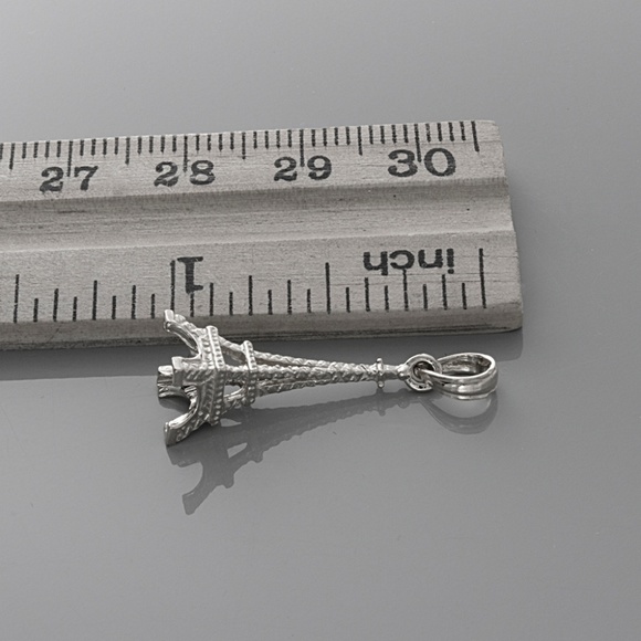 14k White Gold 3-D Textured French Eiffel Tower Travel Charm Pendant Paris Franc - Picture 6 of 7